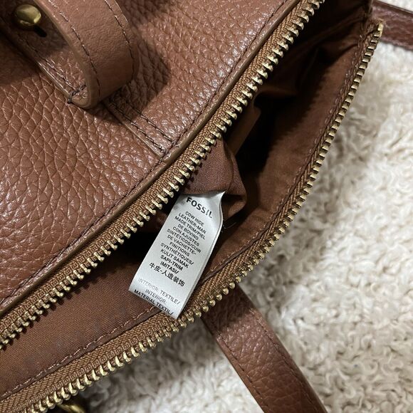 Fossil Brown Studded Cow Hide Leather Satchel Crossbody Bag Purse - Picture 11 of 11